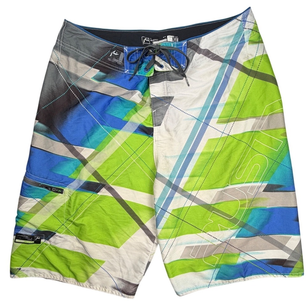Rusty R.Evolution Mens Board Shorts Navy Blue Size 36 Surf Swim Trunks Cargo